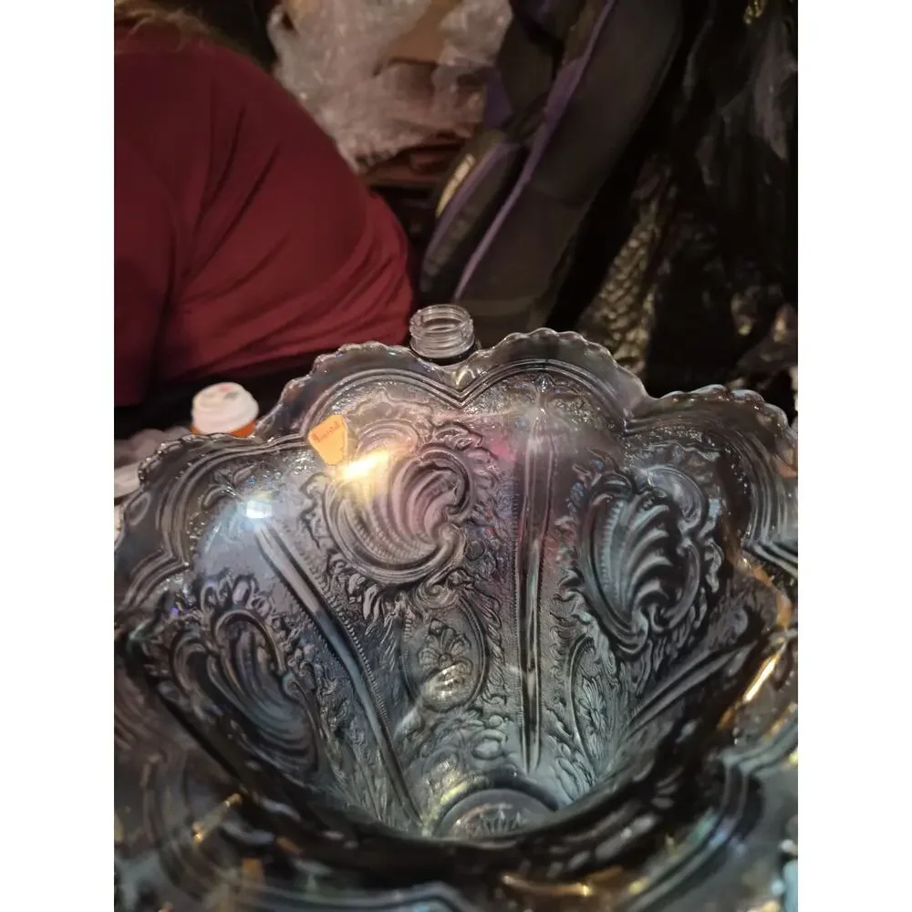 Vintage Imperial Glass Smoke Scroll And Flower Panels Vase And Iridescence...